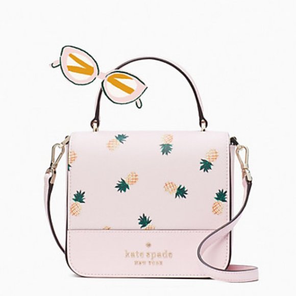 Kate Spade Staci Square Pineapple Crossbody Pink Saffiano 